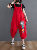 Momentlover Original Cartoon Printed Puff Denim Overalls