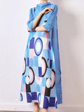Momentlover Fashion Loose Geometric Printed Pleated Midi Dress