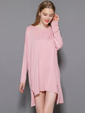 Momentlover Solid Color Modal Plus Size High-Low Long Sleeve Pajamas Dress
