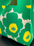 Momentlover Woven Floral Printed Contrast Color Woven Handbag