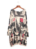 Momentlover Urban Loose One-Shoulder Printed Split-Joint Sweater