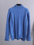 Momentlover Loose Long Sleeves Split-Side Solid High-Low Half Turtleneck Sweater Tops & Wide Leg Pants Two Pieces Set