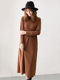 Momentlover Simple Solid Color Round-Neck A-Line Midi Dress