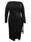 Momentlover BASICS Plus Size Bandage Design Split Bodycon Dress AR9671