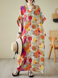 Momentlover Polka-Dot Contrast Color Loose Half Sleeves V-Neck Maxi Dresses
