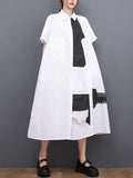 Momentlover Original Loose Short Sleeves Buttoned Contrast Color Printed Midi Dresses