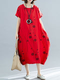 Momentlover Printed Short Sleeves Loose Round-neck Midi Dresses