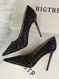 Momentlover Shallow Cut Sequined Pointed-Toe Pumps