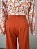 Momentlover Flower Print Long Sleeves Hollow Mock Neck Shirts Top + High Waisted Pants Bottom Two Pieces Set