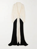 Momentlover Contrast Color Loose Long Sleeves V-neck Maxi Dresses Evening Dresses