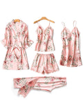 Momentlover Five Pieces Thin Floral Pajama Set