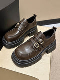 Momentlover Split-Joint Round-Toe Belt Buckle Platform Shoes Mary Janes