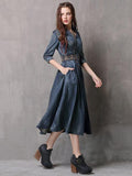 Momentlover Vintage Embroidered Cropped Denim Dress
