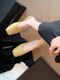 Momentlover Woven Square-Toe Split-Joint Open Toe Slippers&Mules