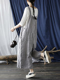 Momentlover Casual Contrast Color Striped Wide Leg Overalls