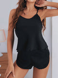 Momentlover Solid Color Sleeveless Spaghetti-Neck Pajama Sets