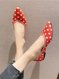 Momentlover V-Cut Polka-Dot Pointed-Toe Contrast Color Low Heels Flat Shoes