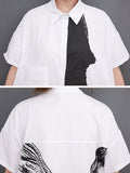 Momentlover Original Loose Short Sleeves Buttoned Contrast Color Printed Midi Dresses