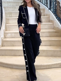 Momentlover Long Sleeves Solid Color Lapel Blazer & Pants Two Pieces Set