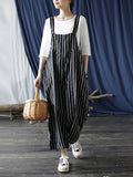 Momentlover Casual Contrast Color Striped Wide Leg Overalls