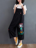 Momentlover Original Cartoon Printed Puff Denim Overalls