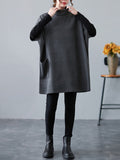 Momentlover Simple Solid Color Knitting Short Sleeves High-Neck Mini Dress