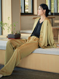 Momentlover Vintage Wide Leg Solid Color  Two Pieces Set