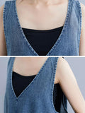 Momentlover Loose Sleeveless Denim V-Neck Midi Dress