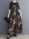 Momentlover Printed Figure Wide Leg Loose Spaghetti-Neck Overalls