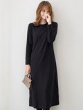 Momentlover Simple Solid Color Round-Neck A-Line Midi Dress