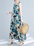 Momentlover Polka-Dot Sleeveless Loose Round-Neck Maxi Dresses