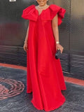 Momentlover Cap Sleeve Loose Solid Color V-Neck Maxi Dresses