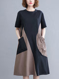 Momentlover Original Loose Split-Joint Contrast Color Midi Dress