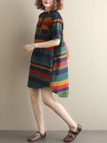 Momentlover Loose Vintage Striped Shirt Dress