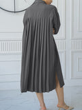 Momentlover Split-side Buttoned Three-quarter Sleeves Loose Lapel Shirt Dress Midi Dresses