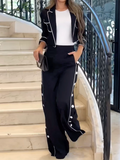 Momentlover Long Sleeves Solid Color Lapel Blazer & Pants Two Pieces Set