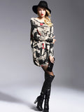 Momentlover Urban Loose One-Shoulder Printed Split-Joint Sweater