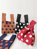 Momentlover Woven Split-Joint Polka-Dot Contrast Color Handbags Bags