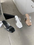 Momentlover Transparent Square-Toe Sandals Pumps
