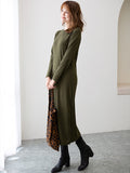 Momentlover Simple Solid Color Round-Neck A-Line Midi Dress