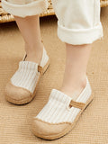 Momentlover Straw Knitting Striped Flat Shoes Casual Shoes