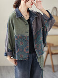 Momentlover Contrast Color Fringed Split-Joint Long Sleeves Printed Outwear + Harem Pants  Two Pieces Set