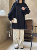 Momentlover Urban Puff Sleeves Solid Color Round-Neck Mini Dress