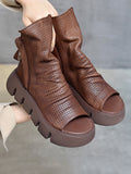 Momentlover Urban Black Brown Zipper Hollow Platform Shoes