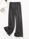 Momentlover High Waisted Loose Drawstring Elasticity Solid Color Casual Pants Bottoms Trousers