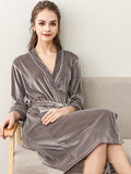 Momentlover Comfortable Solid Bandage V-Neck Pajama Robe