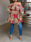 Momentlover Tied Waist Flower Print Elasticity Three-Quarter Sleeves Puff Sleeves One-Shoulder Mini Dresses