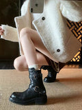 Momentlover Zipper Split-Joint Round-Toe Belt Buckle Boots
