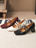 Momentlover Square-Toe Shallow Cut Lace-Up Pumps