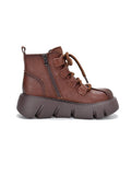 Momentlover Vintage Cow Leather Wool Boots Platform Shoes